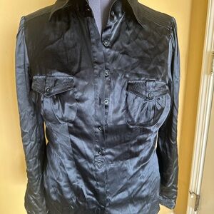 bebe Shiny Black Button-Up Shirt